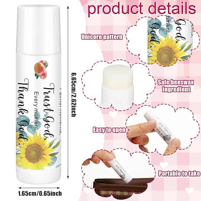 50 Pcs Christian Lip Balm Bulk Bible Verses Lip Balm Scripture Christian Gifts for Women Faith Religious Church Party Favor Inspirational Gift for Mother Teacher Nurse Employee Coworker (Sunflower)