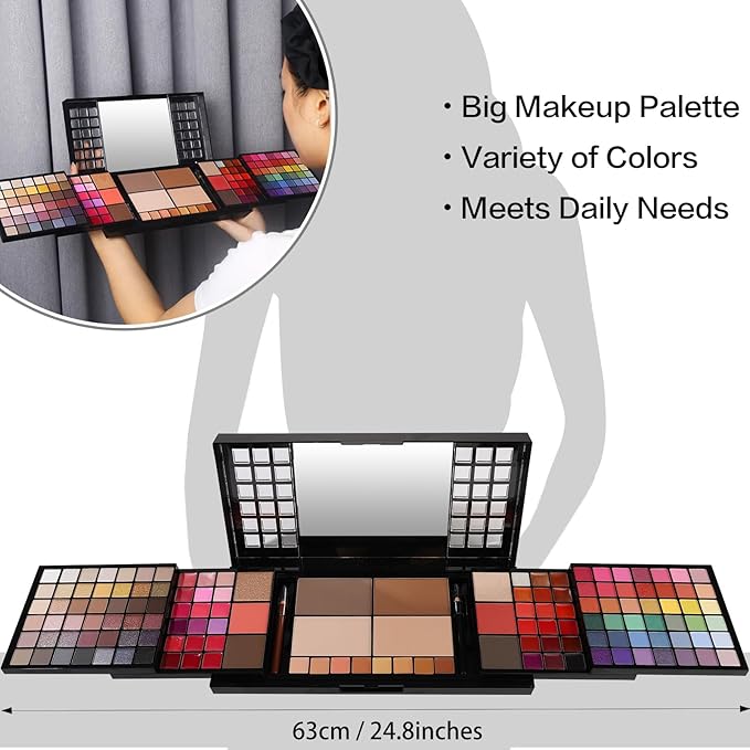 CHARMCODE All in One Makeup Kit, Makeup Kit for Women Full Kit, Make Up Christmas Gift Set for Teen Girls- Eyeshadow Palette,Lip Gloss,Concealer,Highlighter,Blush,Eyeliner,Brow Powder & Contour