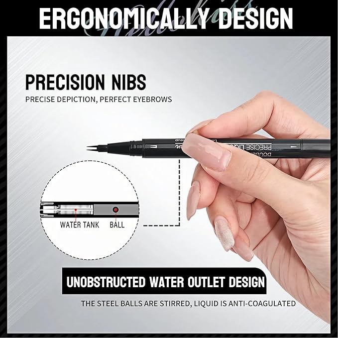 NinjaTiger Eyebrow Pencil Brow Pen - 2-Pack 2-IN-1 Dual-Ended Eye Brow Pencils 2-Fork-Tip Microblading Eyebrow Pen for Women Waterproof Eyebrow Pen with Brow Brushes Dark Brown ＆ Black Brown
