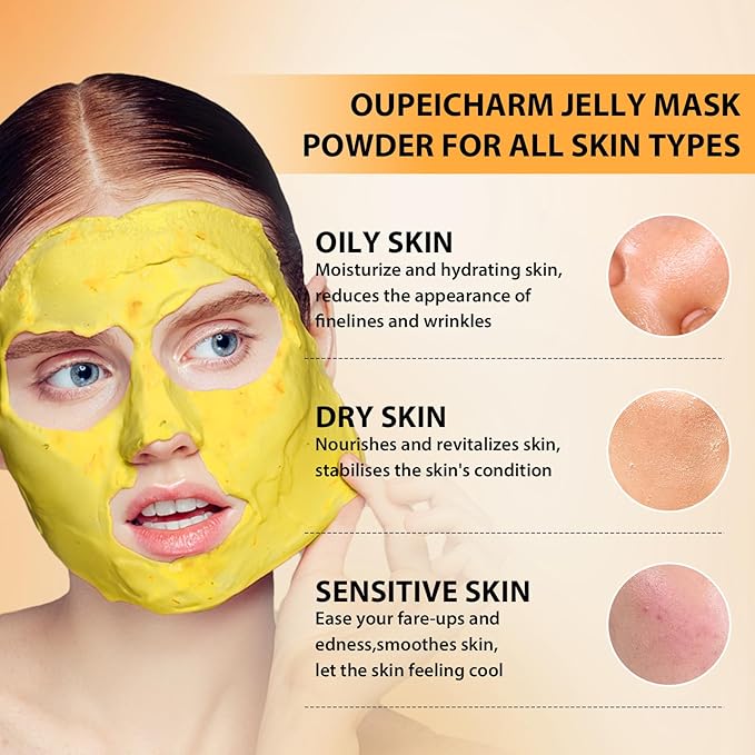 Hydro Jelly Masks for Women Home Spa,Hydrating & Moisturizing Peel-Off Rubber Gel Face Mask Skin Care,Professional Jelly Mask for All Skin Types 23 Fl Oz（ BETA-Carotene）