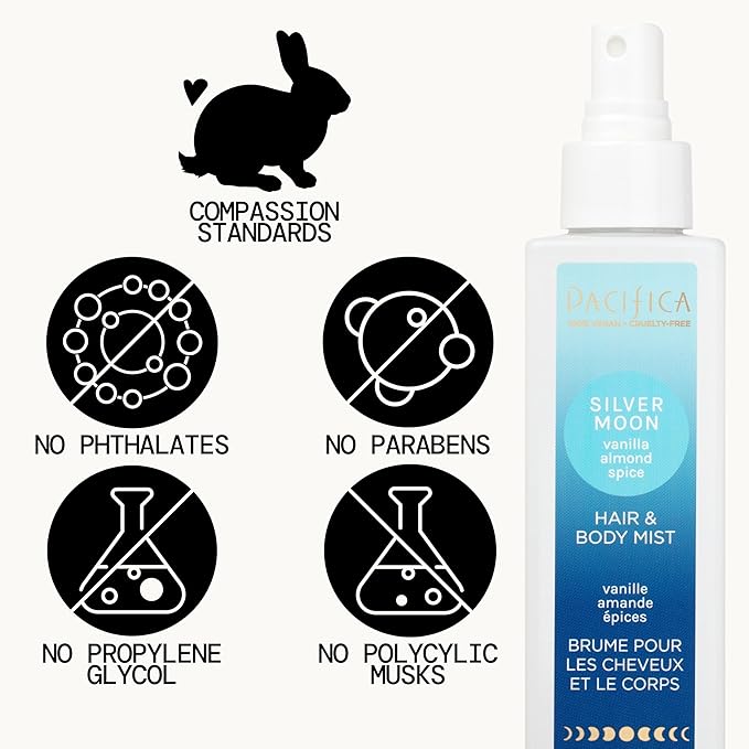 Pacifica Hair Perfume & Body Fragrance Spray Mist - Silver Moon with Vanilla, Almond & Spice – Alcohol-Free, Vegan & Cruelty-Free, 6.5 oz