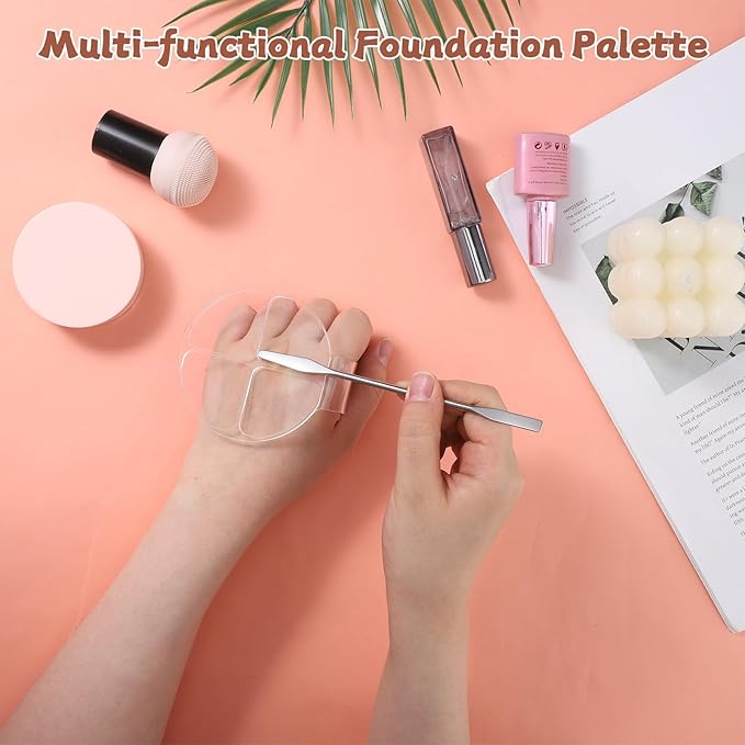 2Pcs Makeup Mixing Palette, Handheld Makeup Palette Acrylic Foundation Mixing Palettes Nail Art Manicure Tray Clear Cosmetic Mix Tray For Beauty Salon Color Cream Mixings Foundation