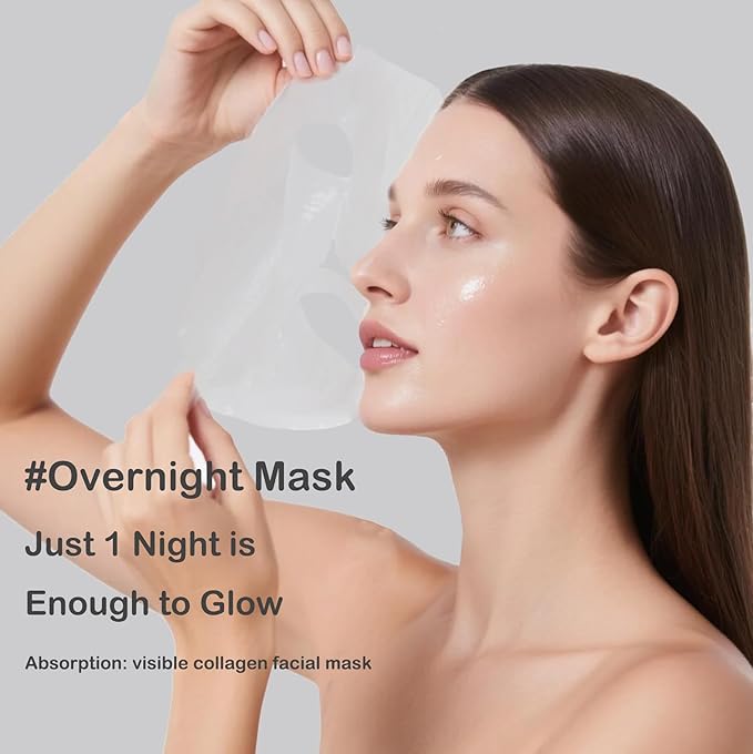 5 Pack Deep Collagen Face Mask, Bio-Collagen Korean Overnight Hydrogel Mask, Anti Wrinkle Firming Lifting Korean Collagen Films for Improve Skin Elasticity, Firming And Moisturizing