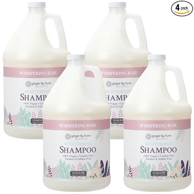 Ginger Lily Farms Botanicals Moisturizing Shampoo for All Hair Types, 100% Vegan & Cruelty-Free, Whispering Rose Scent, 1 Gallon (Pack of 4)