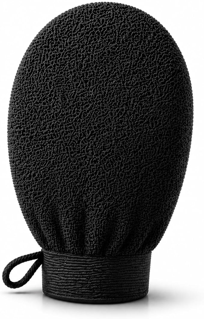 Exfoliating Glove for Dead Skin Removal Deep Scrub Mitt for Smooth Skin, Ingrown Hairs & Keratosis Pilaris Moroccan Bath Exfoliator 100% Biodegradable Viscose Material (Black)