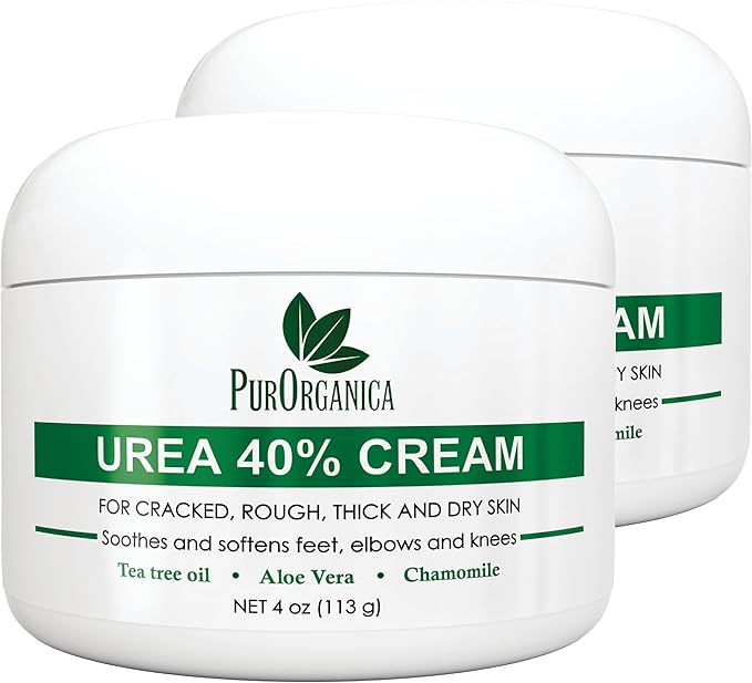 PurOrganica Urea Cream 40% – Made in USA, Maximum Strength Foot Cream for Dry, Cracked Heels, Corns, Calluses & Rough Feet, Exfoliating Moisturizer - Pack of 2