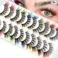 Sunniess Ombre Colored Lashes Silk Protein Fluffy Wispy Volume Fake Lashes for Halloweens Cosplay Party Stage Lashes with Color Make up Faux Mink False Eyelashes