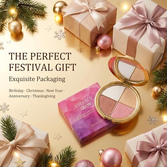 Eye & Cheek Palette - Eyeshadow and Highlighter Makeup, 4 in 1 Eyeshadow Palette, Multi Use Eye Shadow Blush Highlighter, Blendable Long Lasting Glow Powder, Natural Radiant Makeup Kit