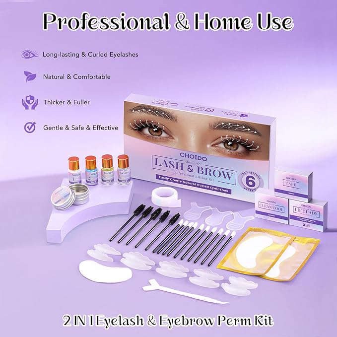 Lash Lift Kit - Eyelash Perm Kit - Eyebrow Lamination Kit, 2 in 1 Professional Eyelash Curling Lash Extension & Eyebrow Lift Kit, Easy to Use for Salon & DIY Home Use, Lasts 6-8 Weeks (Purple)