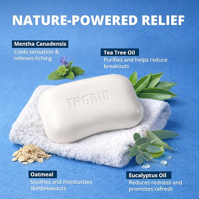 TAGRID Tea Tree Oatmeal Antifungal Soap for Sweaty Skin: Post-Workout Body Cleanser for Active Lifestyles & Gym – Gentle Daily Skin Care