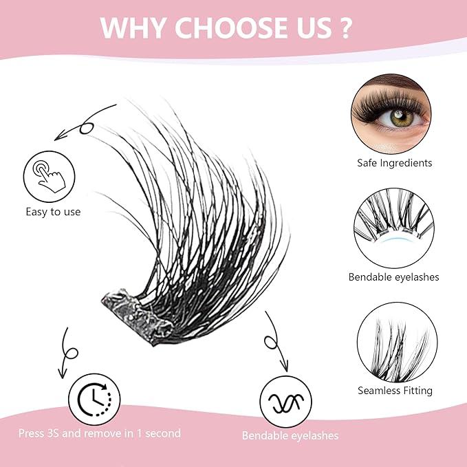 Glue-Free Wispy Lash Clusters Kit, 100 Pcs Individual Eyelash Clusters (12-20mm D Curl)- DIY Lash Extension Kit with Eyelashes Tweezers, Natural Fluffy Fake Lashes for Home Use, Beginners Friendly