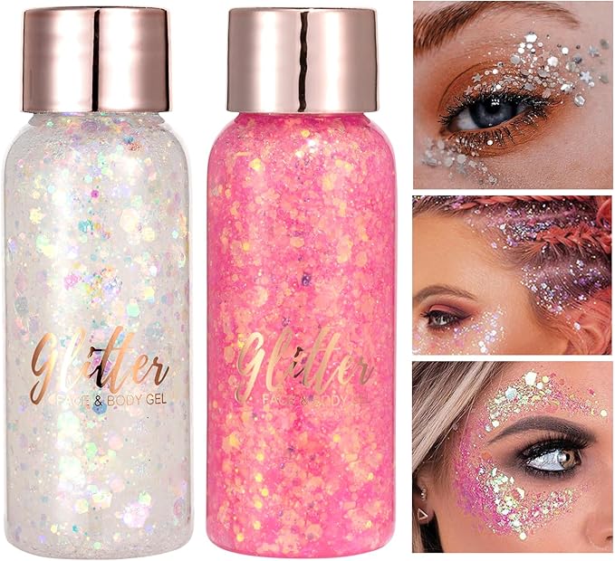 Mermaid Sequins Chunky Glitter Liquid Eyeshadow Glitter Body Gel Festival Glitter Cosmetic Face Hair Nails Makeup Long Lasting Sparkling 30g (#105 Yellow)
