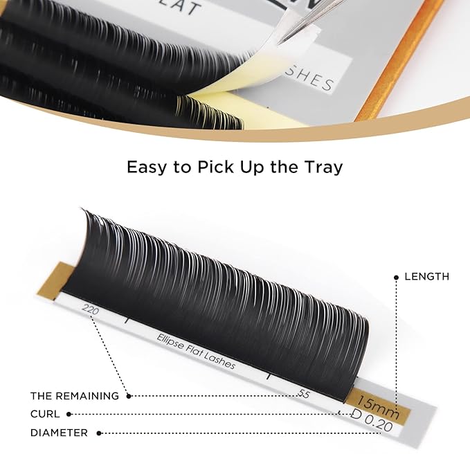 LASHVIEW Eyelash Extensions,Ellipse Flat Eyelash Extensions 0.20mm D Curl 13mm,Black,Individual Lashes,Semi-Permanent Extremely Soft Professional Salon Use