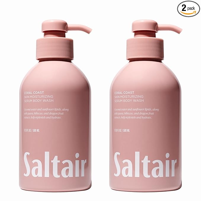 Saltair Body Wash 2-Pack – Moisturizing Body Wash with Niacinamide and Tropical Fruit Extracts – Scented Shower Gel for Women and Men – Coral Coast Scent, 2x 17oz – Vegan, Cruelty-Free, Paraben-Free