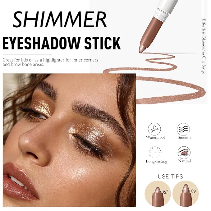 Plum Bronze Shimmer Eyeshadow Stick, Cream Eye Shadow Stick Waterproof Long Lasting Multi-Use Eyeliner Pencil, Smooth Blendable High Pigmented Precision Eye Crayon Makeup with Built-in Sharpener