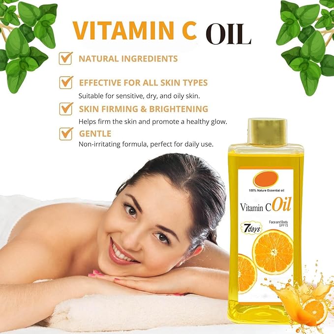 Vitamin C Oil for Massage and Skin Moisturizing, Lightweight Hydrating Body Oil for Dry Skin, Spa Body Care Oil, 200ml / 6.76 fl oz