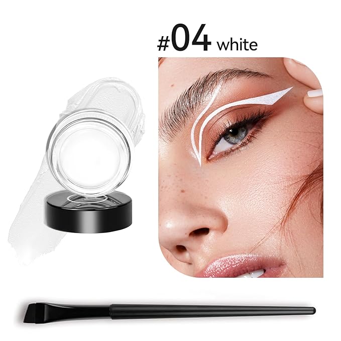 Eyeliner Gel Set,Long Lasting Waterproof With 5.51 IN Long Eyeliner Brush,High-Intensity Pigments Smudge-Proof Eye Liner Makeup Creamy Gel 5G-White