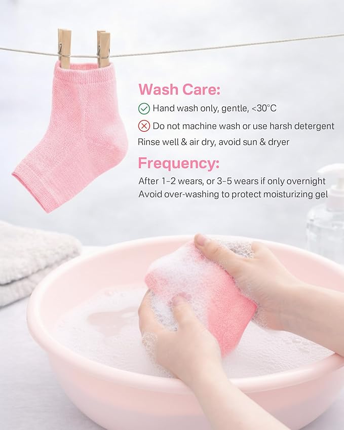 Moisturizing Socks, 100% Cotton Heel Socks for Dry Cracked Feet Women, Cracked Heel Treatment Silicone Heel Socks, Breathable Hydrating Gel Heel Protectors for Repair, Spa & Daily Use, 2 Pairs, Pink