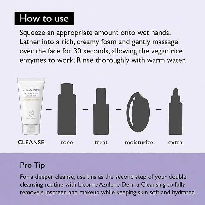 LICORNE Vegan Rice Enzyme Deep Cleanser – Enzyme Foaming Cleanser, Korean Face Wash, Gentle Facial Cleanser with Rice Bran Extract, Hydrating Daily Face Wash for Smooth Skin