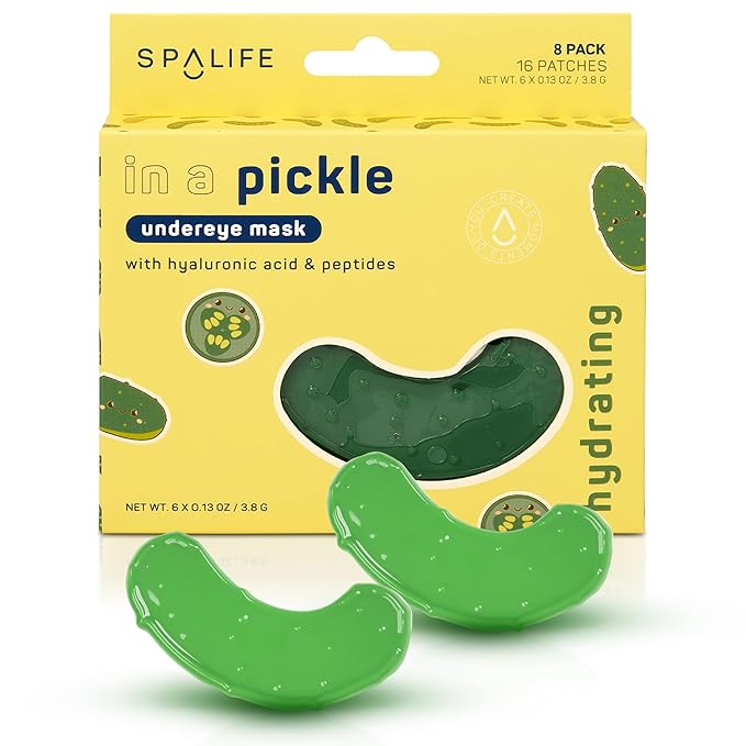 SpaLife In a Pickle Hydrogel Under Eye Patches for Dark Circles | Pickle Under Eye Patches for Puffy Eyes | Hydrating Undereye Masks for Bags and Puffiness | Pack of 8 Pairs (8 Undereye Treatments)