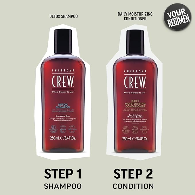 American Crew Detox Shampoo for Men, Naturally Derived, Vegan Formula, Citrus Mint Fragrance, 33.8 Fl Oz