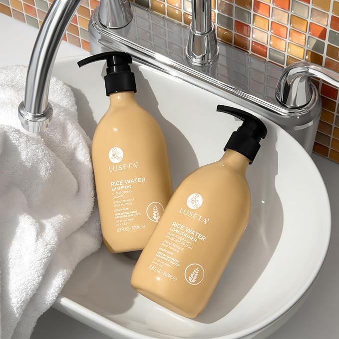 LUSETA Rice Water Shampoo and Conditioner Set for Hair Volume, Strengthening, Nourishing for Hair, Hydrating & Frizz Control, Revitalizes Shine, for All Hair Types Women and Men 16.8oz*2