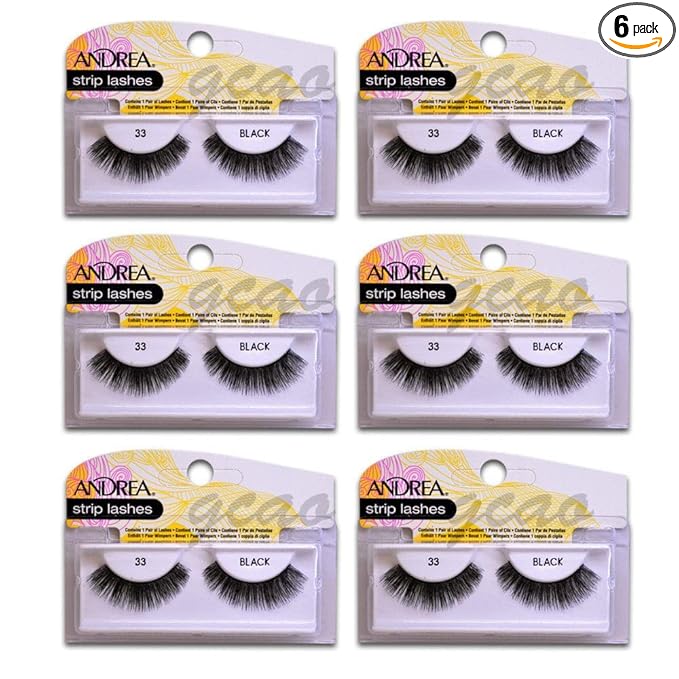 Andrea Strip Lashes, Black [33] 1 pair (Pack of 6)