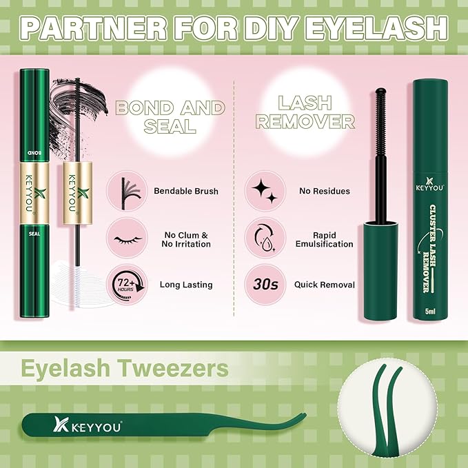 KEYYOU Fairy Lash Clusters Kit Snow Lotus Lash Extension Kit D Curl 120Pcs Eyelash Extension Wispy Natural Invisible Band with Waterproof DIY at Home(Snow Lotus-D-8-18MIX)