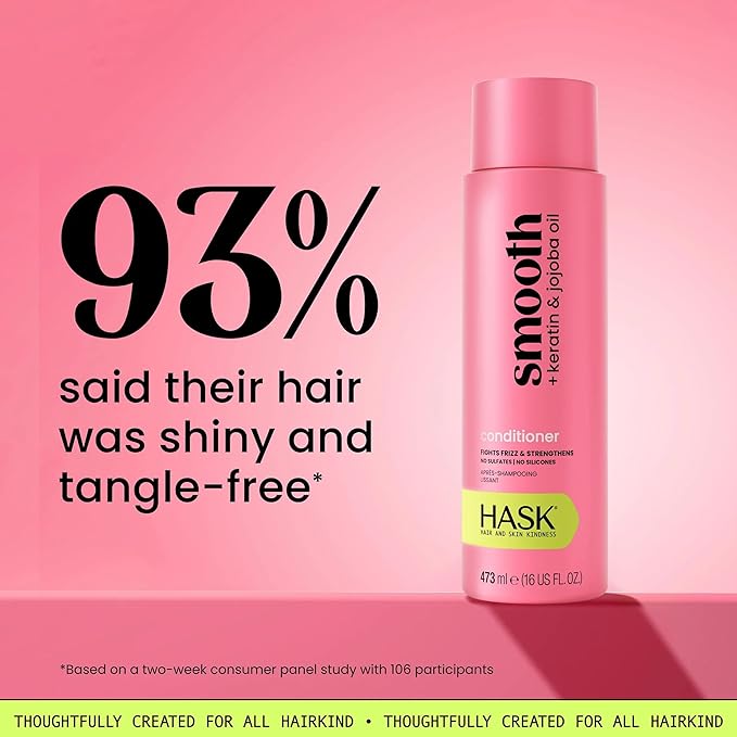 HASK Keratin Smoothing Shampoo & Conditioner Set | Defrizzes Unruly Hair, Softens, Detangles, Adds Shine | Sulfate Free, Silicone Free, Cruelty Free, Color Safe | 16oz each