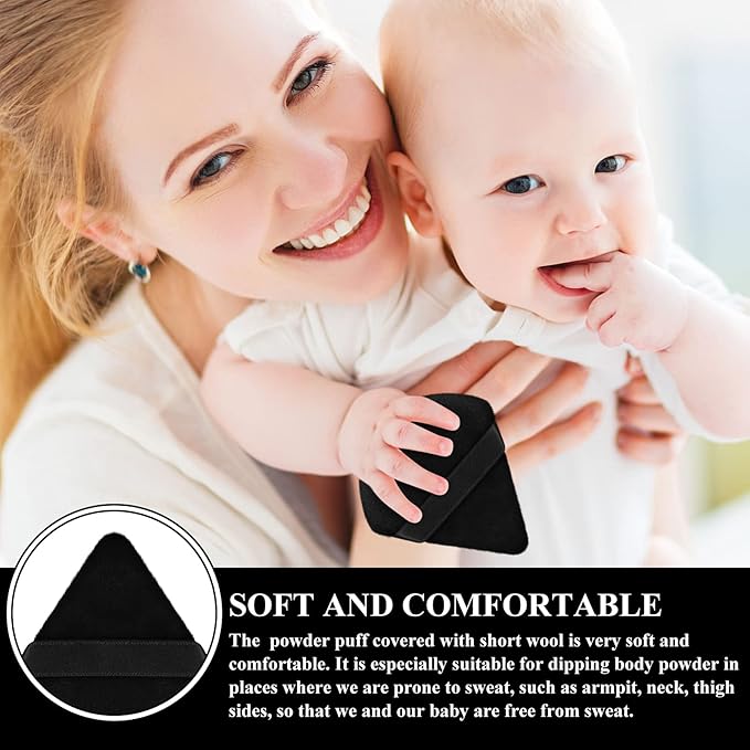 Maitys 12 Pcs Powder Puff Triangle for Face Makeup Cosmetic Loose Powder Puff Velour Soft Body Washable Reusable Foundation Sponge Wet Dry Makeup Tool for Women(Small,Black, Gray)