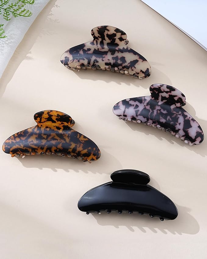 Mesovor 4 Pack Acrylic Hair Clips Claws, Nonslip 3.94" Large Hair Grip Hairclips for Thin and Thick | French Banana Barrettes Hair Strong Hold Hair Jaw Clamps (Tortoise Matte)