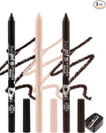3Pcs Black Nude Brown Eyeliner Gel Pencil Set, Long Stay Eyeliner Waterline Waterproof Smudge-Proof, Safe for Sensitive Eyes, Eye Liner Brightener Pen with Sharpener, Soft Cream Colored Eye Makeup Pen