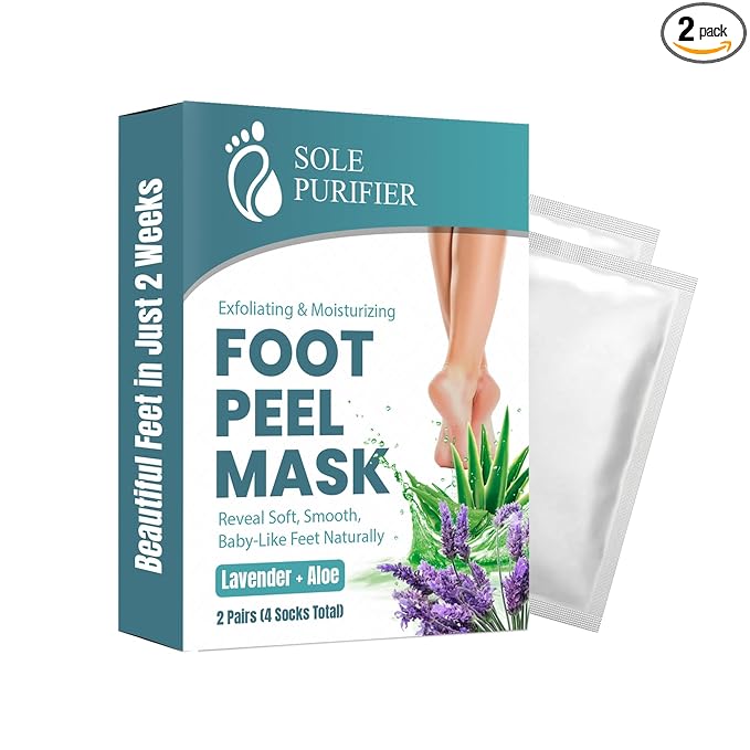 Foot Peel Mask 2 Pack, Exfoliating Foot Mask for Dead Skin & Callus Removal, Peeling Treatment with Lactic Acid, Aloe Vera & Lavender, Smooth Soft Feet at Home for Men & Women
