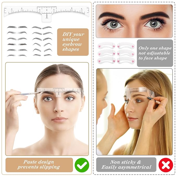 100 Pcs Eyebrow Ruler Stencils - Abeillo Disposable Brow Ruler Sticker, Microblading Eyebrow Template, Brow Measuring Shaper Tool, Eyebrow Mapping Makeup Tool