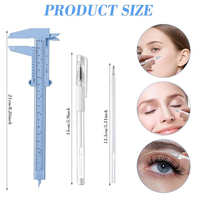 Eyebrow Microblading Marker Pen, 2 Pcs Eyebrow Microblading Marker Pens with 4 Replacement Refills & 1 Ruler, Brow Mapping Kit for Eyebrow Lip Skin Tattoo & Lamination Supplies(White)