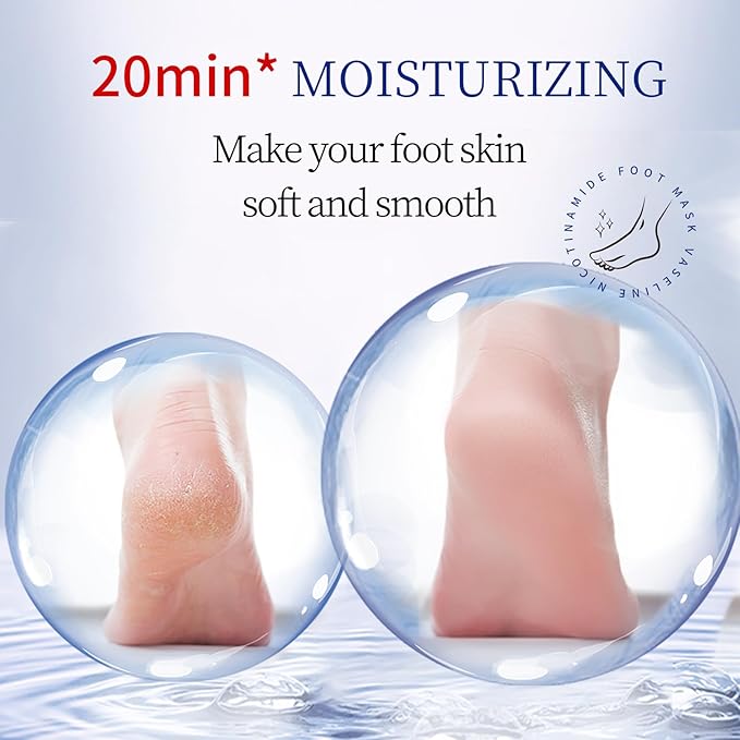 ROUSE Foot Mask Moisturizing 6 Pack Feet Spa Hydrating Mask Socks Soft Dry Cracked Feet Care - Nicotinamide + Shea Butter + Goat Milk - Women and Men
