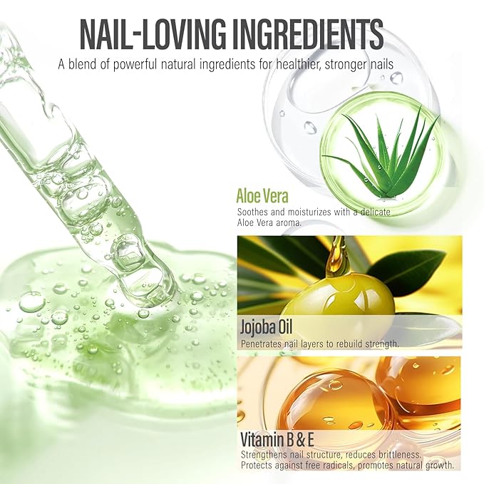 CHUCHU Nail Growth and Strengthener Oil for Cuticle - Repair Moisturizing Treatment - Natural Jojoba Vitamin B & E Nail Oil for Dry Cracked Nails (Aloe Vera)
