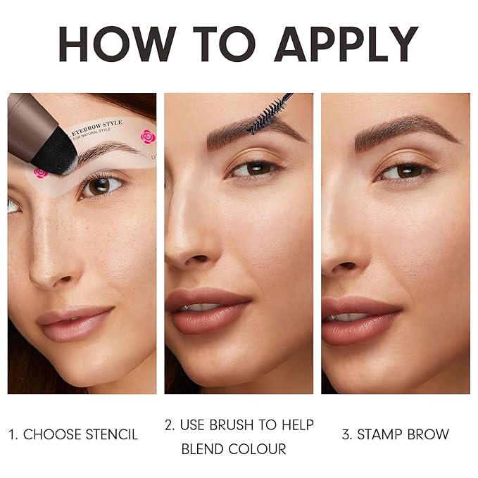 Eyebrow Stamp Stencil Kit - One-Step Eye Brow Stencil Kit with 24 Reusable Thin & Thick Eyebrow Stencils, Long-Lasting Waterproof & Smudge-Proof Brow Stamp Kit for Perfect Eye Makeup (Light Brown)