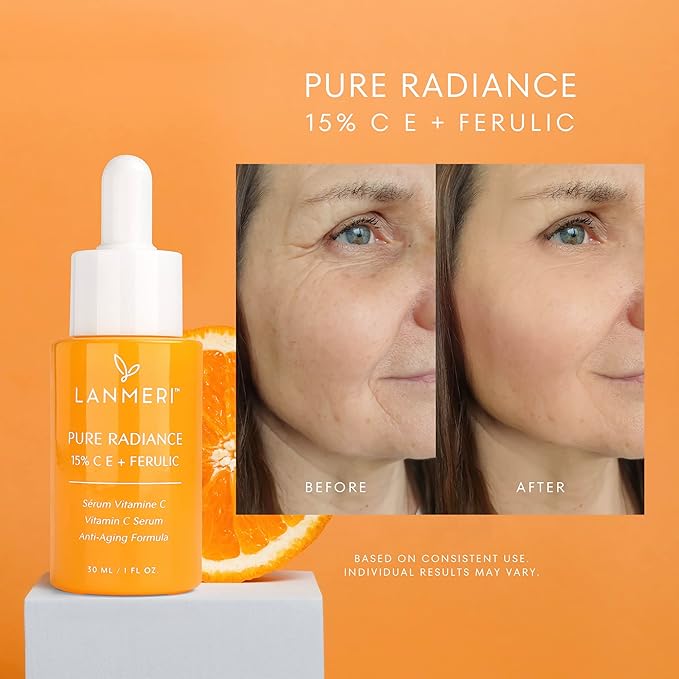 Lanmeri Ceuticals 15% Vitamin C + E + Ferulic Serum: Advanced Antioxidant Defense Formula with 1% Vitamin E & 0.5% Ferulic Acid – High-Stability Vitamin C Serum (1 Fl Oz (Pack of 2), Vitamin C)