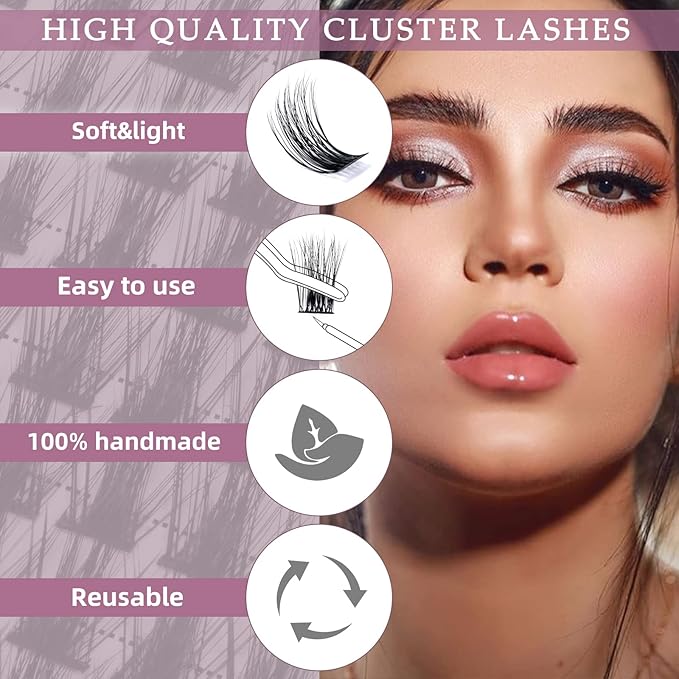 QUEWEL Cluster Lashes 72 Pcs Wide Stem Individual Lashes C/D Curl 8-16mm Length DIY Eyelash Extension False Eyelashes Natural02 Styles Soft for Personal Makeup Use at Home (Natural02-D-12)
