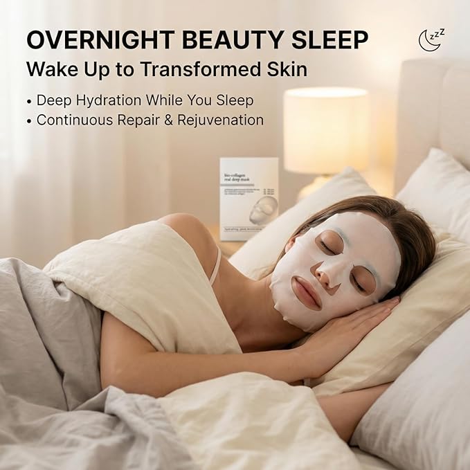 Bio-Collagen Real Deep Mask, Collagen Face Mask Overnight, Deep Hydrating and Firming Facial Mask, Elasticity & Pore Minimizing, Gentle for All Skin Types, 4PCS