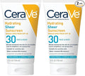 CeraVe Hydrating Sheer Sunscreen with SPF 30 for Face and Body,Mineral&Chemical Sunscreen for Men&Women with Zinc Oxide,Hyaluronic Acid and Ceramides,Paraben-Free + Fragrance-Free,5 Ounces,(Pack of 2)