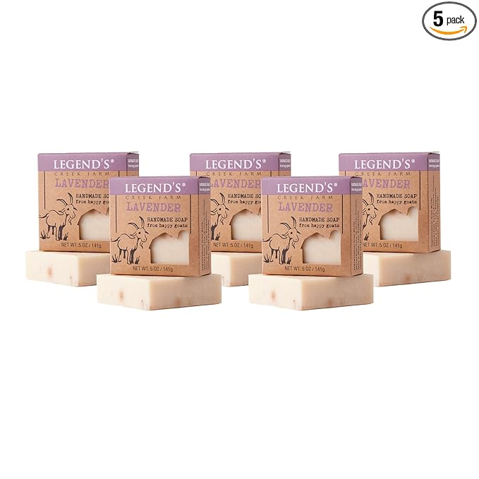 Legend's Creek Farm Goat Milk Soap - Cleansing Moisturizing Bar for Hands and Body - 5 Oz Creamy Lather, Nourishing, Gentle Natural Soap for Sensitive Skin, Handmade in USA (Lavender, Pack of 5)