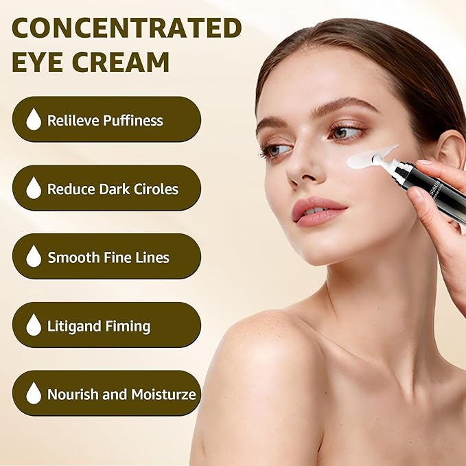 Eye Cream 360°Massage Roller, Caffeine and Under Eye Serum Roller for Dark Circles Puffiness Bags- Retinol, Peptides Reduce Wrinkles Fine Lines, Brightens, Formula Upgraded, 0.76fl oz