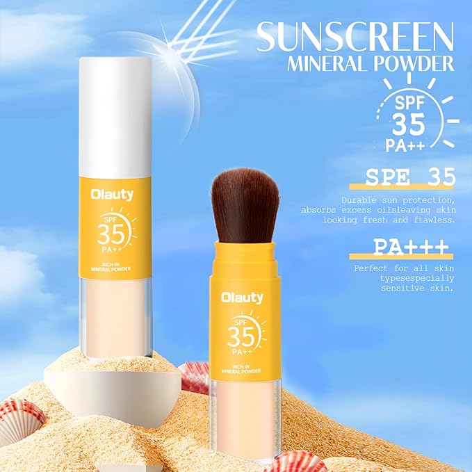 Mineral Powder Sunscreen for Face & Scalp, SPF 35 Brush on Sunscreen Setting Powder, Matte Oil Control Hair Sunscreen Face Powder, Lasting Lightweight Breathable Travel Essentials (#02 Medium) | for Face & Scalp, Long Lasting, Lightweight, Breathable, ...