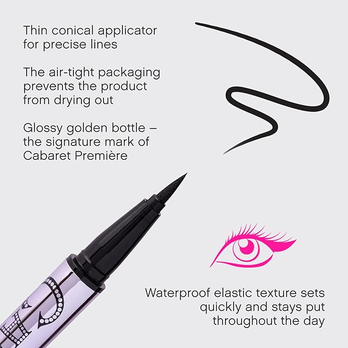 Vivienne Sabó Cabaret Premiere Waterproof Eyeliner Pen – Felt Tip Liquid Eyeliner, Matte Long Wear Eye Liner, Smudge-Proof Quick-Dry Precision Line Formula, Easy Removal, Black, 0.04 fl oz