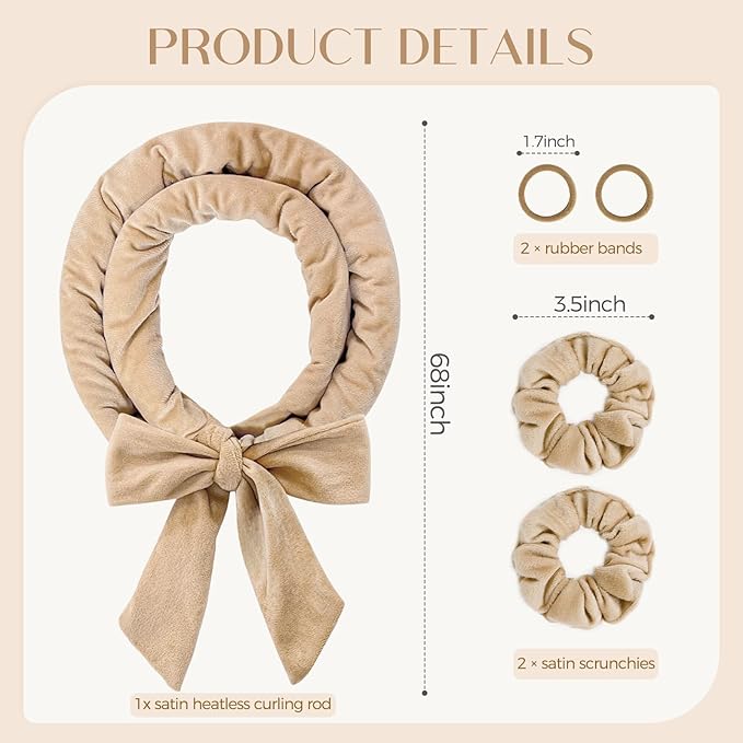 Heatless Curls Overnight Hair Curlers to Sleep In Overnight Curls for Women Heatless Hair Curler for Long Hair Overnight Headband （Khaki）