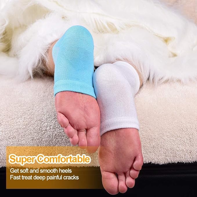 2 Pairs Moisturizing Gel Heel Socks Vented Unisex Day Night Toe Open Feet Care Dry Skin (2P_BlueWhite)