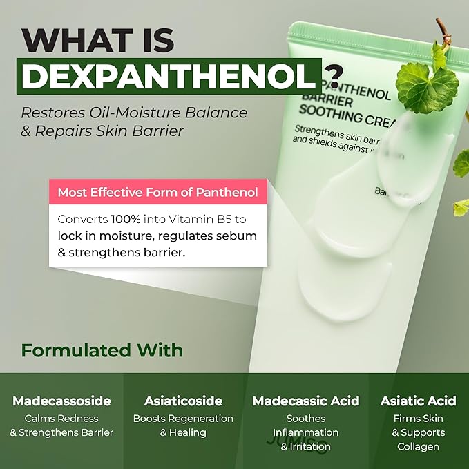 JUMISO Panthenol Ceramide Barrier Repair Cream for Sensitive Skin – 5-Ceramide + D-Panthenol Soothing Gel Moisturizer with Cica, Madecassoside, Squalane, Lightweight, Non-Greasy 2.71 fl oz