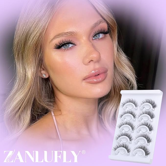 Self Adhesive Eyelashes Natural Pre-glued Lashes No Glue Needed Lashes Cat Eye Lashes Faux Mink Eyelashes Reusable Self Adhesive Lashes 5 Pairs by zanlufly